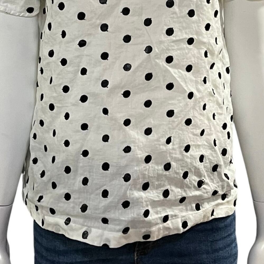 MaxMara Studio White Black Polka Dot Short Sleeve Ramie Top Size Large - Picture 6 of 16